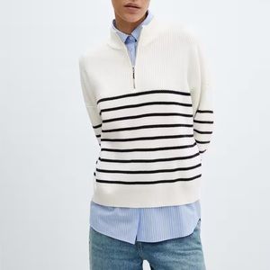 MANGO Striped Sweater with Zipper Quarter Zip